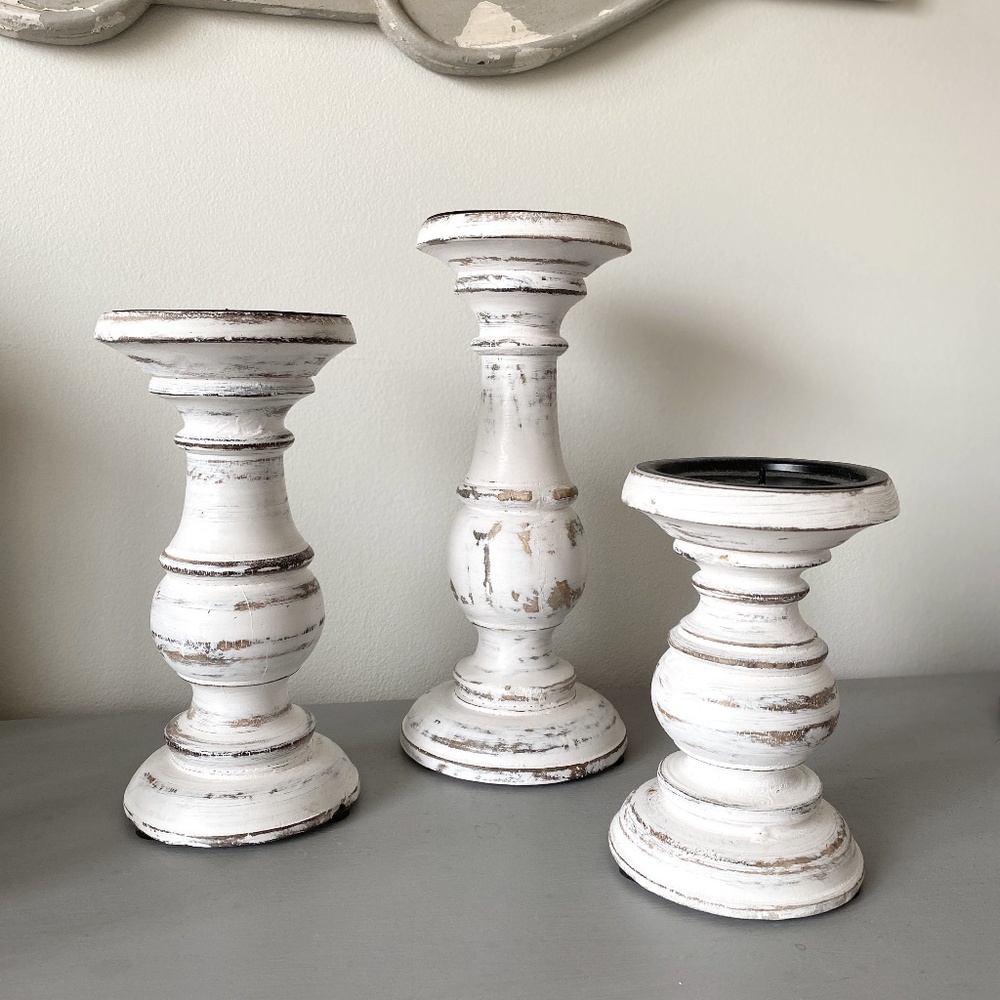 Set of 3 Rustic Pillar Candle Holders